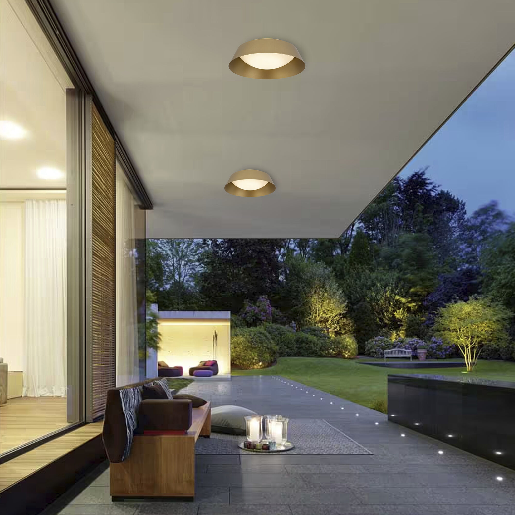 Pez LED 15 inch Painted Brass Outdoor Flush Mount